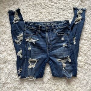 American Eagle Outfitters Women's Ripped Dark Blue Skinny Jeans